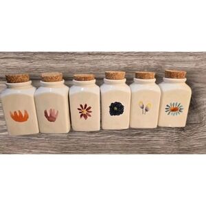 Rae Dunn Set‎ of 6 Spice Jars Spring Flowers with lids
